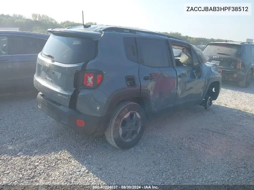 2017 Jeep Renegade Sport 4X4 VIN: ZACCJBAB3HPF38512 Lot: 40224037