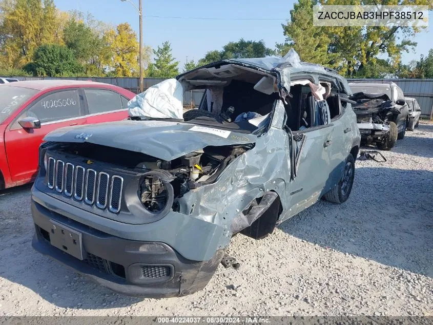 2017 Jeep Renegade Sport 4X4 VIN: ZACCJBAB3HPF38512 Lot: 40224037