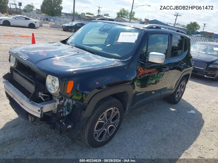 2017 Jeep Renegade Limited 4X4 VIN: ZACCJBDB2HPG61472 Lot: 40234639