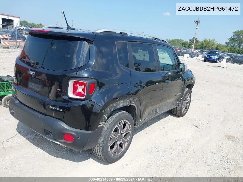 ZACCJBDB2HPG61472 2017 Jeep Renegade Limited 4X4