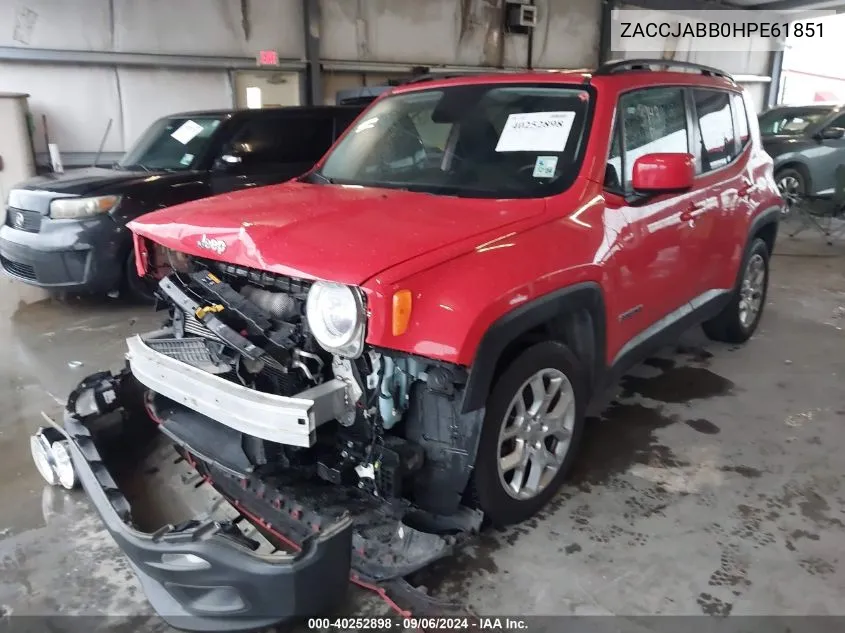 2017 Jeep Renegade Latitude Fwd VIN: ZACCJABB0HPE61851 Lot: 40252898