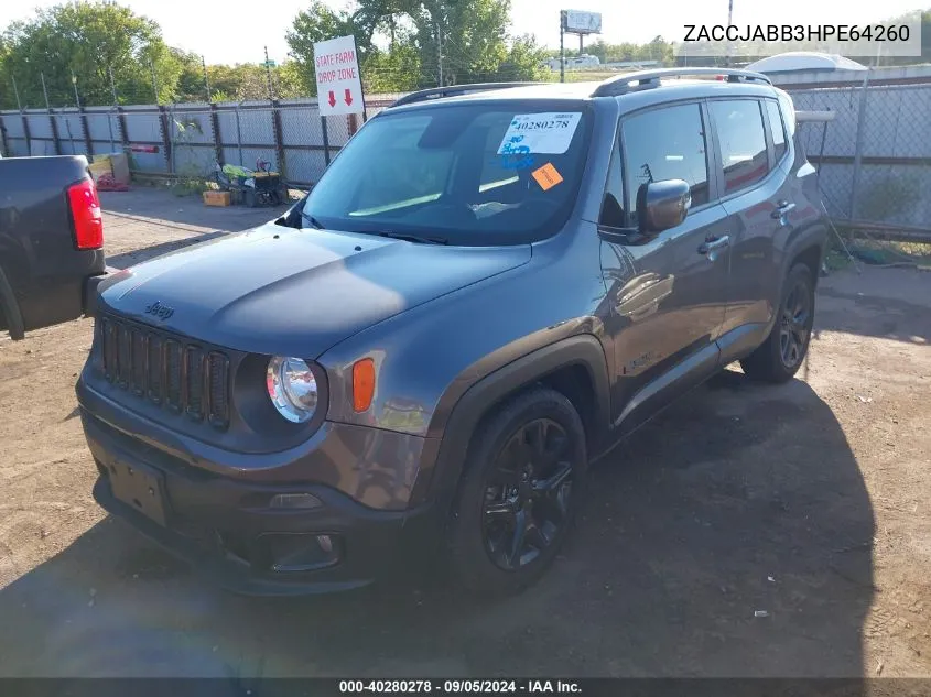 2017 Jeep Renegade Altitude Fwd VIN: ZACCJABB3HPE64260 Lot: 40280278