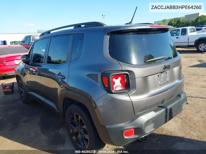 2017 Jeep Renegade Altitude Fwd VIN: ZACCJABB3HPE64260 Lot: 40280278