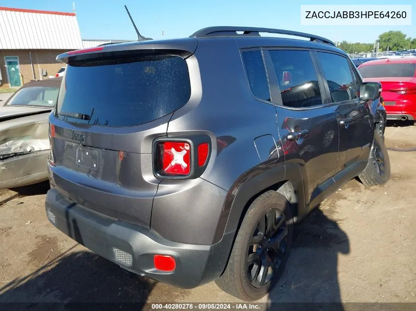 2017 Jeep Renegade Altitude Fwd VIN: ZACCJABB3HPE64260 Lot: 40280278