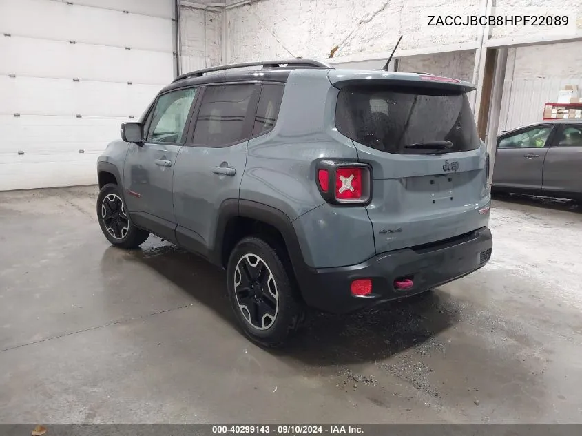 2017 Jeep Renegade Trailhawk 4X4 VIN: ZACCJBCB8HPF22089 Lot: 40299143