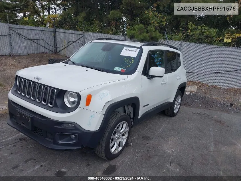 2017 Jeep Renegade Latitude 4X4 VIN: ZACCJBBBXHPF91576 Lot: 40346002