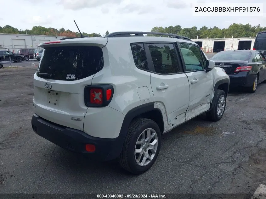 2017 Jeep Renegade Latitude 4X4 VIN: ZACCJBBBXHPF91576 Lot: 40346002