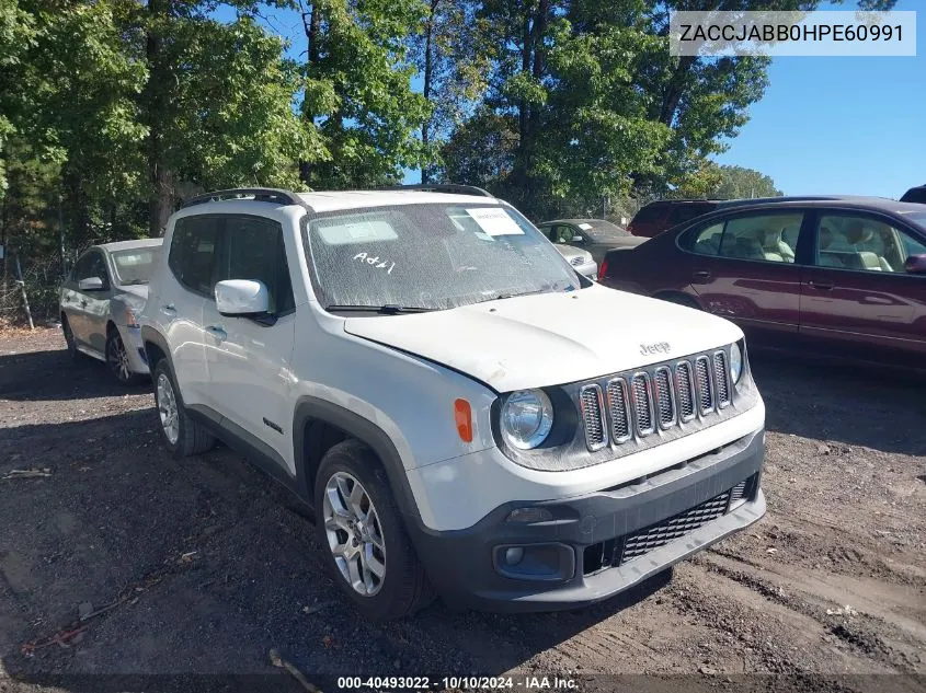 2017 Jeep Renegade Latitude Fwd VIN: ZACCJABB0HPE60991 Lot: 40493022