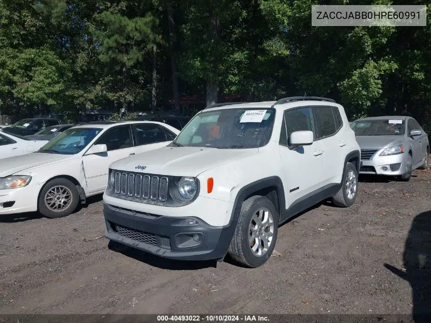 2017 Jeep Renegade Latitude Fwd VIN: ZACCJABB0HPE60991 Lot: 40493022