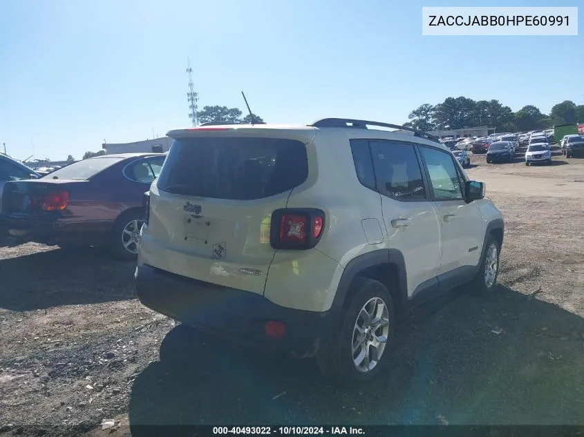 2017 Jeep Renegade Latitude Fwd VIN: ZACCJABB0HPE60991 Lot: 40493022