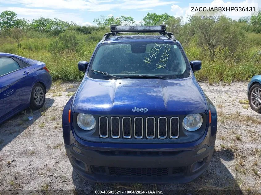 2017 Jeep Renegade Latitude Fwd VIN: ZACCJABBXHPG36431 Lot: 40502521