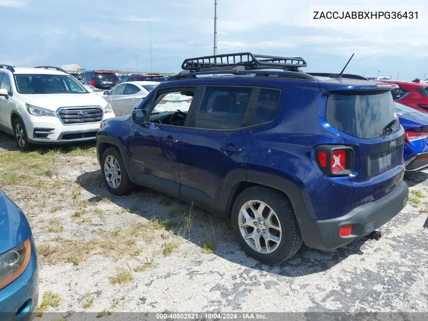 2017 Jeep Renegade Latitude Fwd VIN: ZACCJABBXHPG36431 Lot: 40502521