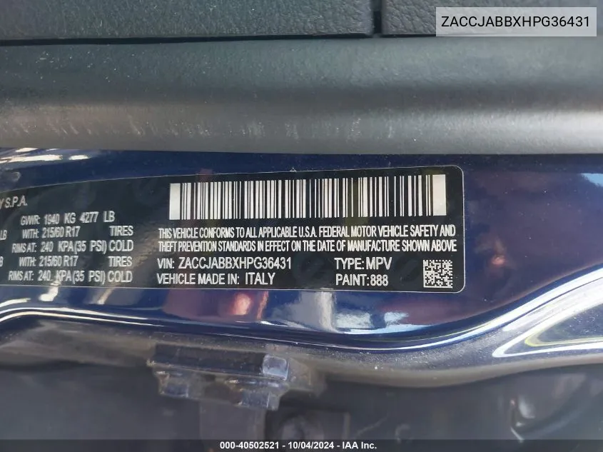 ZACCJABBXHPG36431 2017 Jeep Renegade Latitude Fwd