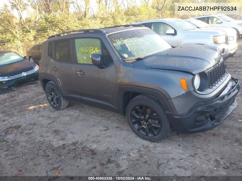 2017 Jeep Renegade Altitude Fwd VIN: ZACCJABB7HPF92534 Lot: 40503326