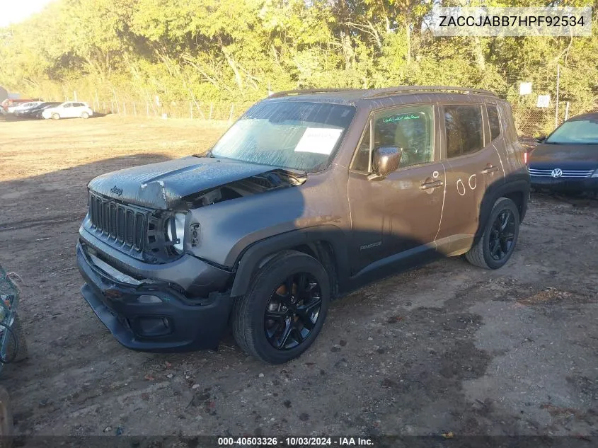 2017 Jeep Renegade Altitude Fwd VIN: ZACCJABB7HPF92534 Lot: 40503326