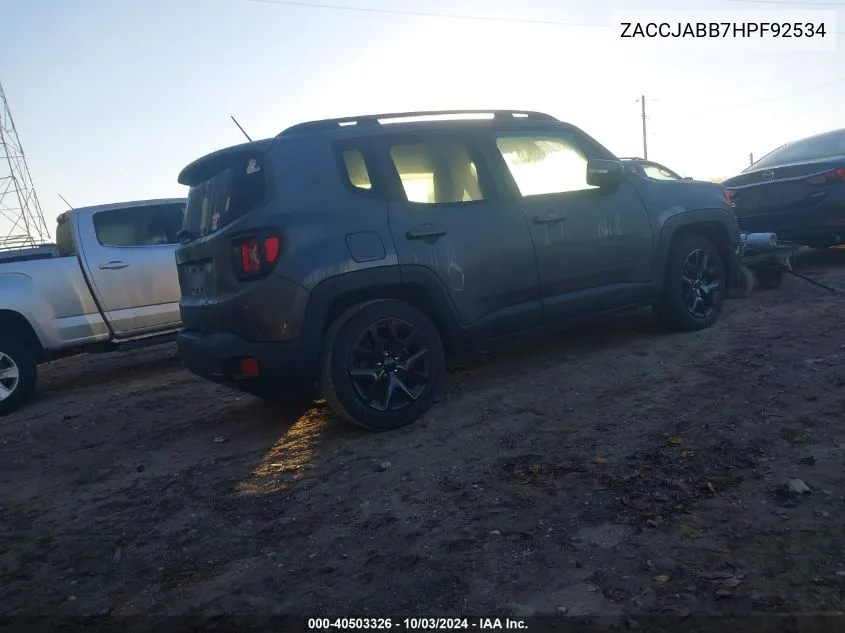 2017 Jeep Renegade Altitude Fwd VIN: ZACCJABB7HPF92534 Lot: 40503326