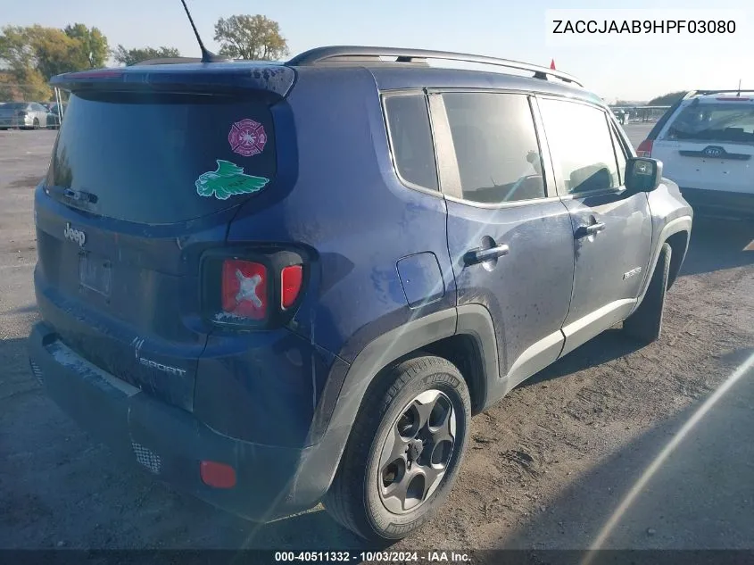 2017 Jeep Renegade Sport Fwd VIN: ZACCJAAB9HPF03080 Lot: 40511332