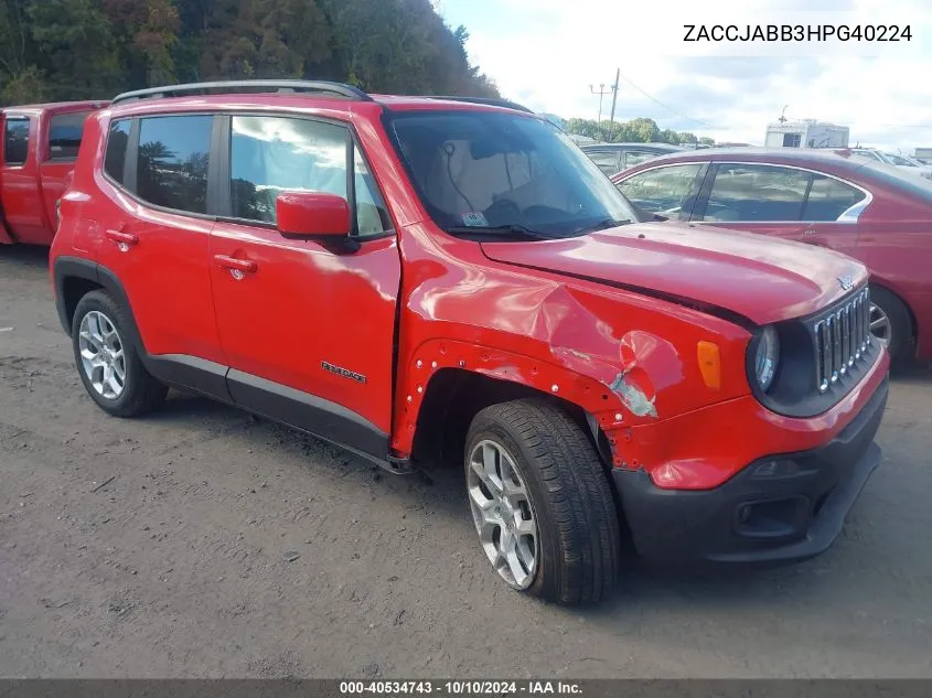 2017 Jeep Renegade Latitude Fwd VIN: ZACCJABB3HPG40224 Lot: 40534743