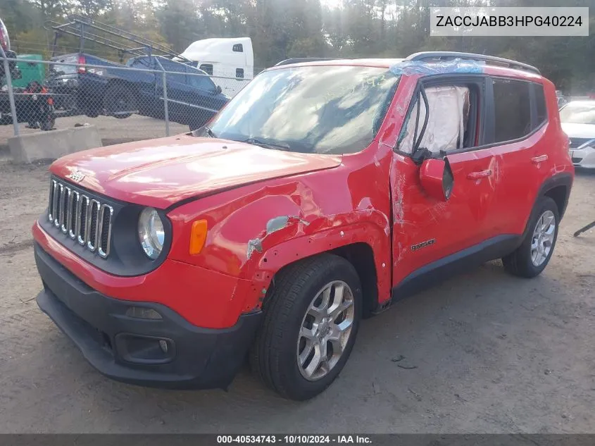 2017 Jeep Renegade Latitude Fwd VIN: ZACCJABB3HPG40224 Lot: 40534743