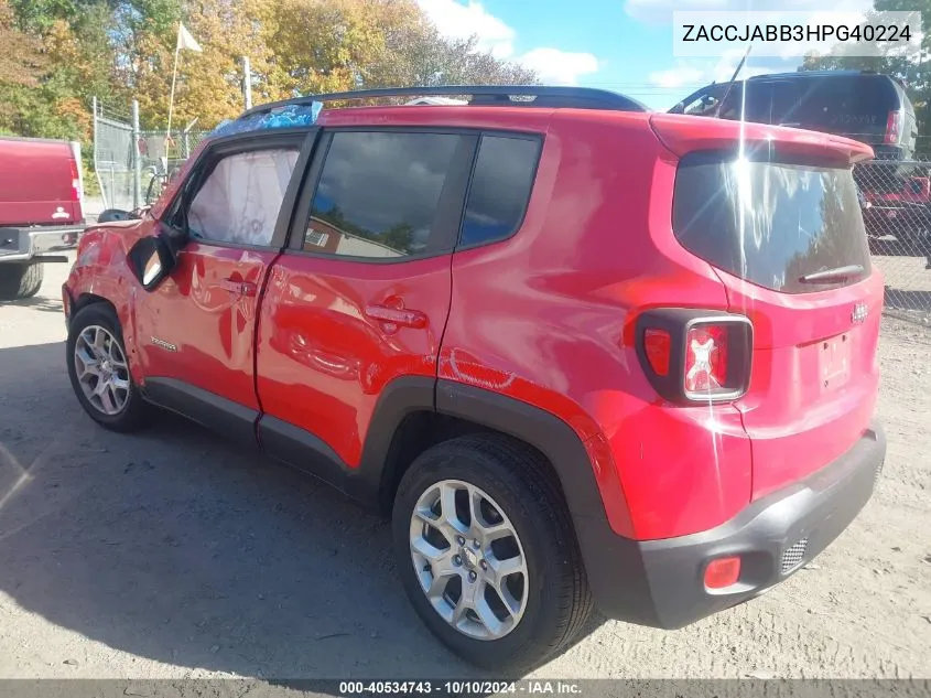 2017 Jeep Renegade Latitude Fwd VIN: ZACCJABB3HPG40224 Lot: 40534743