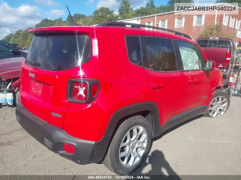 2017 Jeep Renegade Latitude Fwd VIN: ZACCJABB3HPG40224 Lot: 40534743