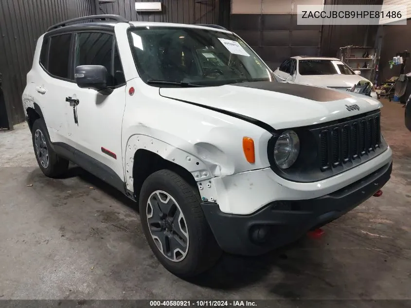 2017 Jeep Renegade Trailhawk 4X4 VIN: ZACCJBCB9HPE81486 Lot: 40580921