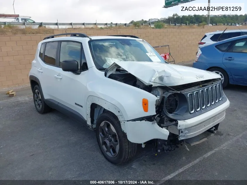 2017 Jeep Renegade Sport VIN: ZACCJAAB2HPE81259 Lot: 40617806