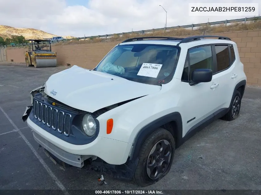 2017 Jeep Renegade Sport VIN: ZACCJAAB2HPE81259 Lot: 40617806