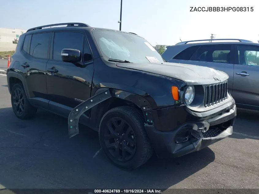 2017 Jeep Renegade Altitude 4X4 VIN: ZACCJBBB3HPG08315 Lot: 40624769