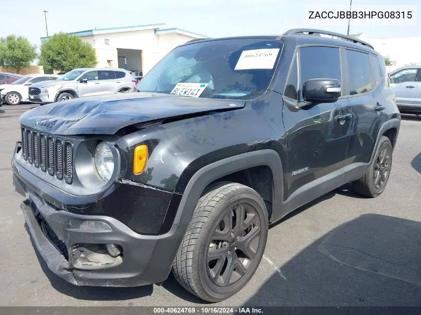 2017 Jeep Renegade Altitude 4X4 VIN: ZACCJBBB3HPG08315 Lot: 40624769