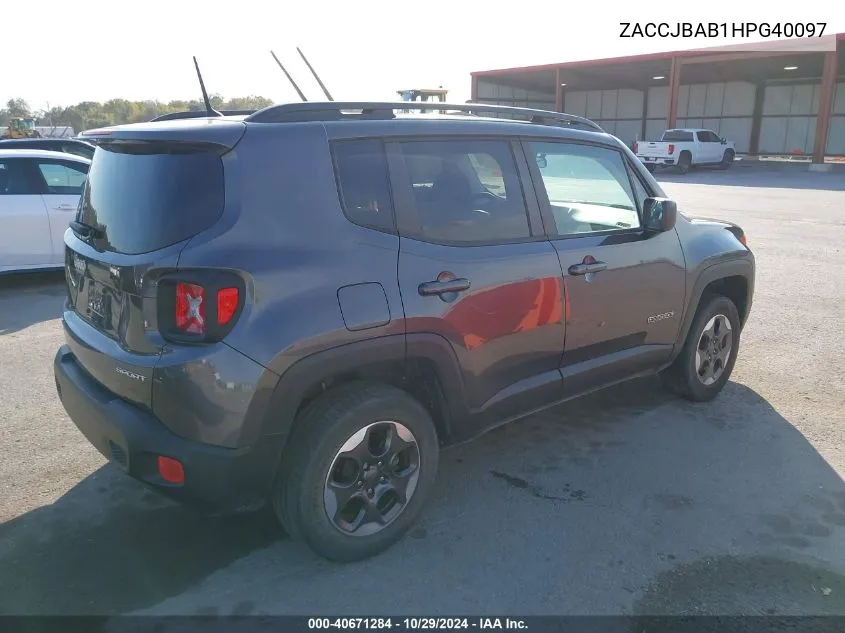 2017 Jeep Renegade Sport 4X4 VIN: ZACCJBAB1HPG40097 Lot: 40671284