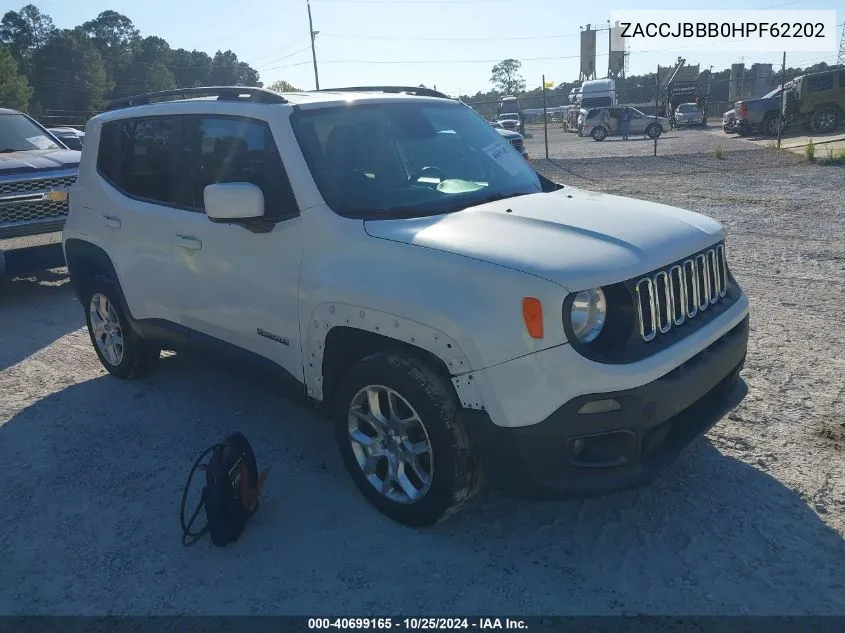 2017 Jeep Renegade Latitude 4X4 VIN: ZACCJBBB0HPF62202 Lot: 40699165