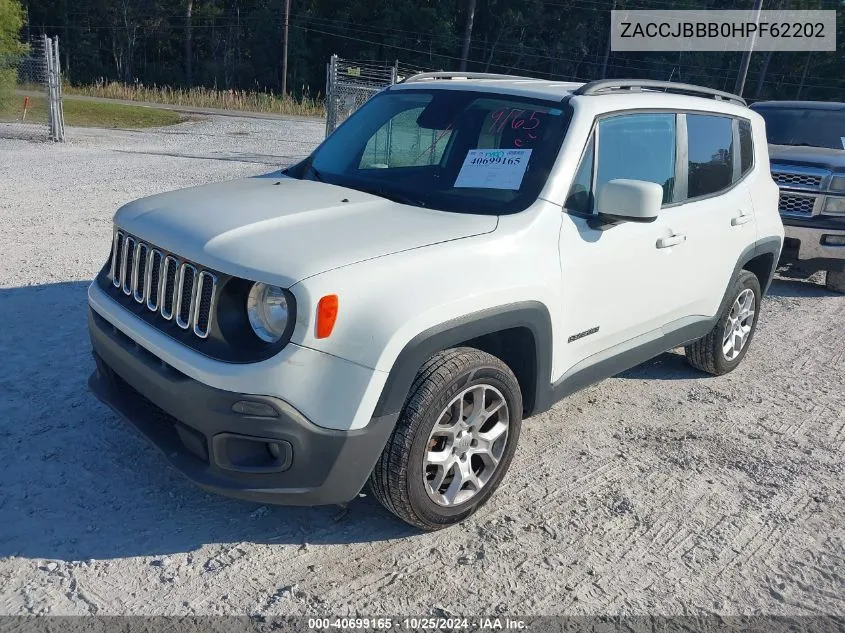 2017 Jeep Renegade Latitude 4X4 VIN: ZACCJBBB0HPF62202 Lot: 40699165