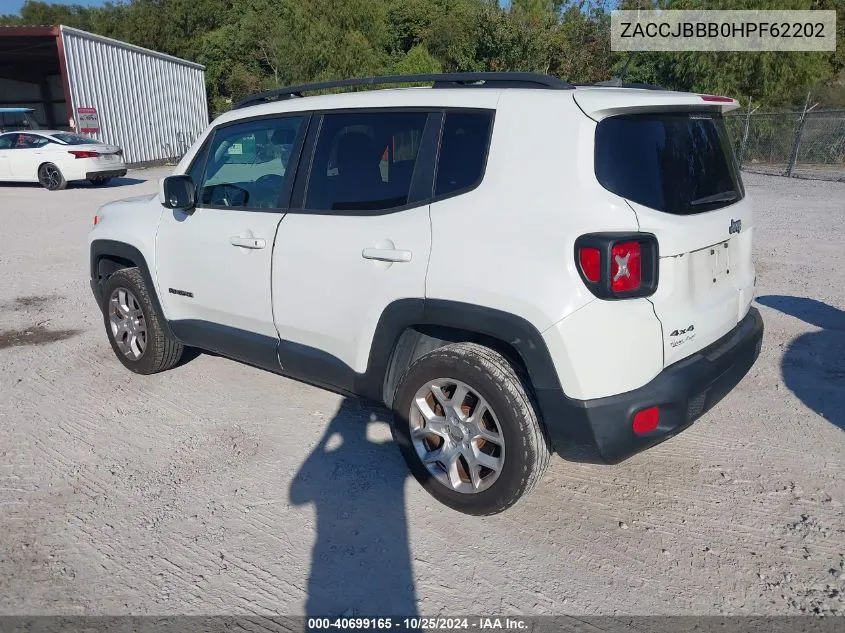 2017 Jeep Renegade Latitude 4X4 VIN: ZACCJBBB0HPF62202 Lot: 40699165