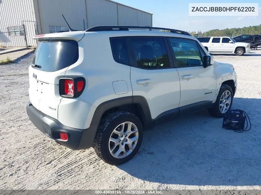 2017 Jeep Renegade Latitude 4X4 VIN: ZACCJBBB0HPF62202 Lot: 40699165