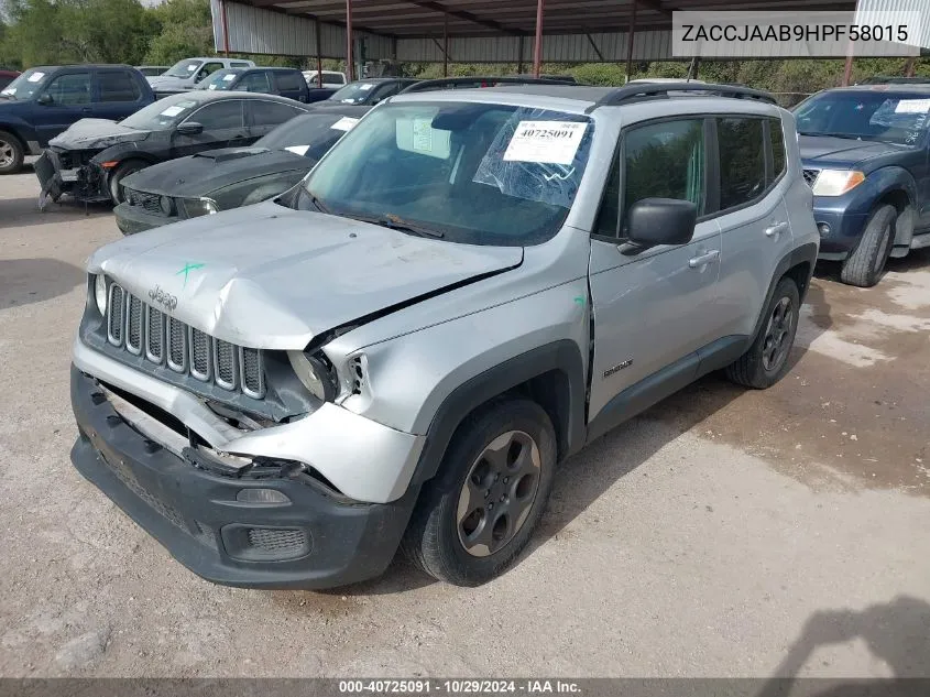 2017 Jeep Renegade Sport Fwd VIN: ZACCJAAB9HPF58015 Lot: 40725091