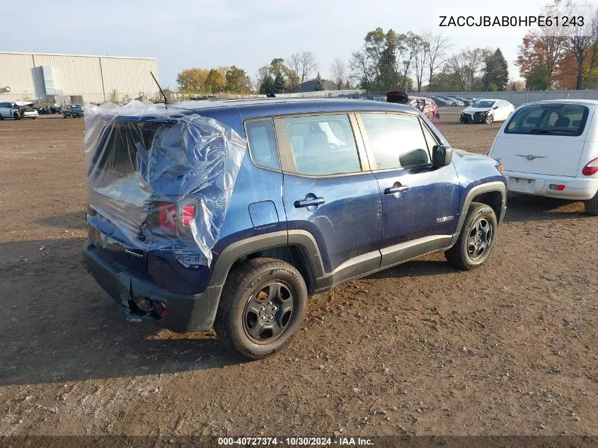 2017 Jeep Renegade Sport 4X4 VIN: ZACCJBAB0HPE61243 Lot: 40727374