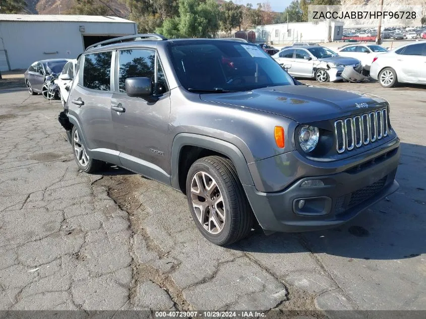 2017 Jeep Renegade Latitude Fwd VIN: ZACCJABB7HPF96728 Lot: 40729007