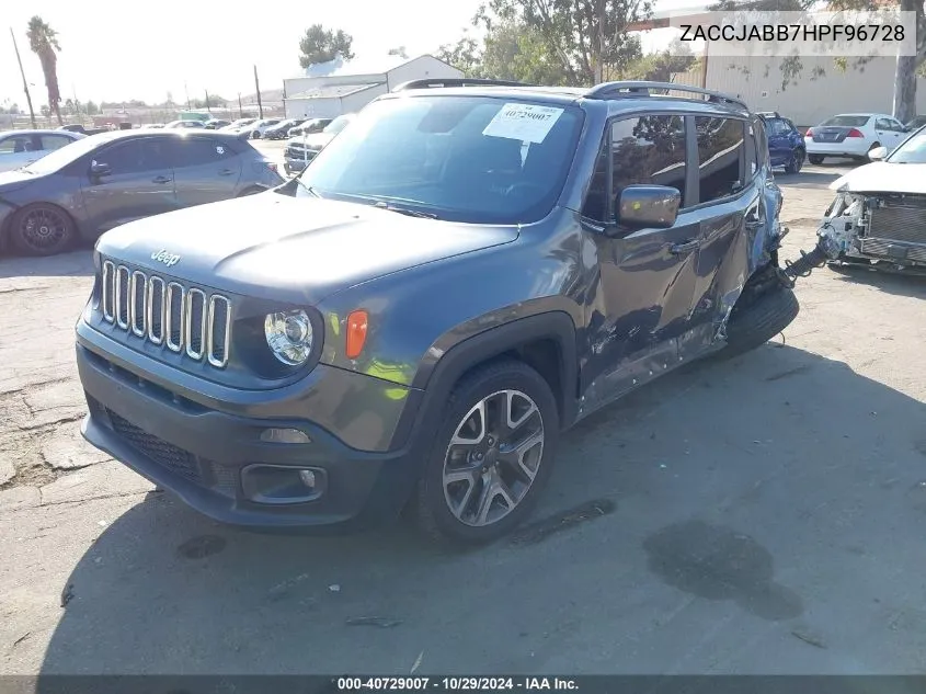 2017 Jeep Renegade Latitude Fwd VIN: ZACCJABB7HPF96728 Lot: 40729007