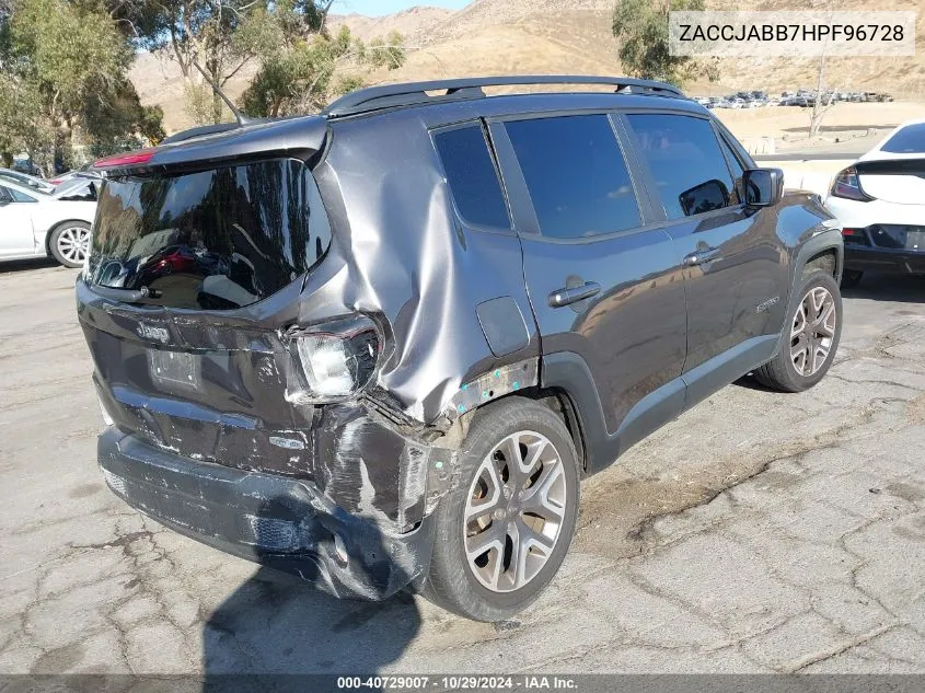 2017 Jeep Renegade Latitude Fwd VIN: ZACCJABB7HPF96728 Lot: 40729007