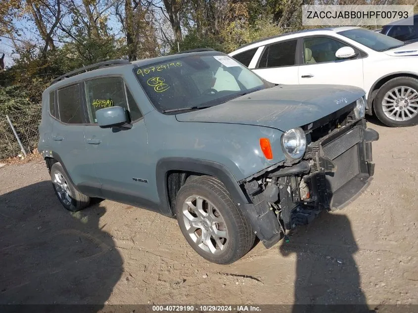 2017 Jeep Renegade Latitude Fwd VIN: ZACCJABB0HPF00793 Lot: 40729190