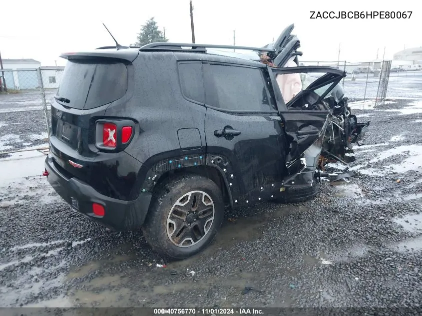 2017 Jeep Renegade Trailhawk 4X4 VIN: ZACCJBCB6HPE80067 Lot: 40756770