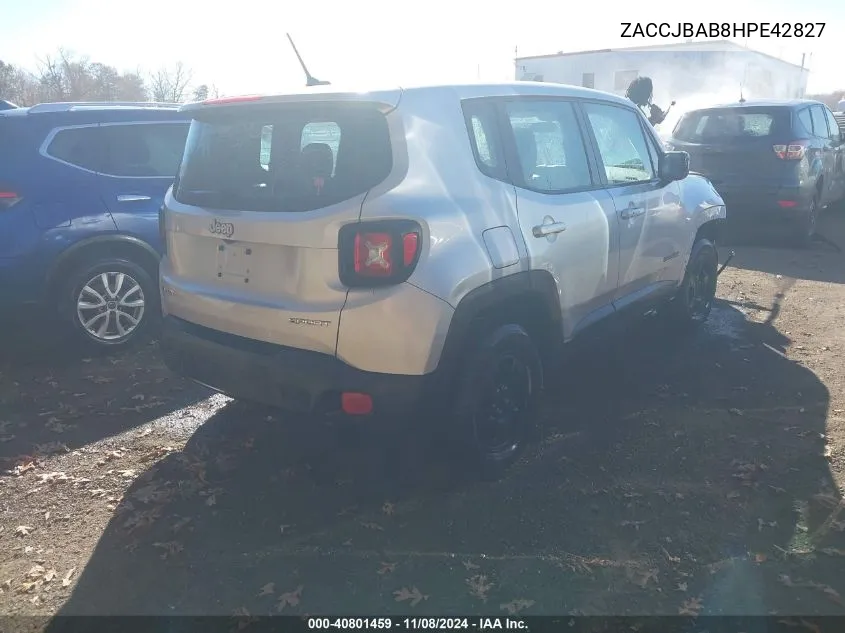 2017 Jeep Renegade Sport 4X4 VIN: ZACCJBAB8HPE42827 Lot: 40801459