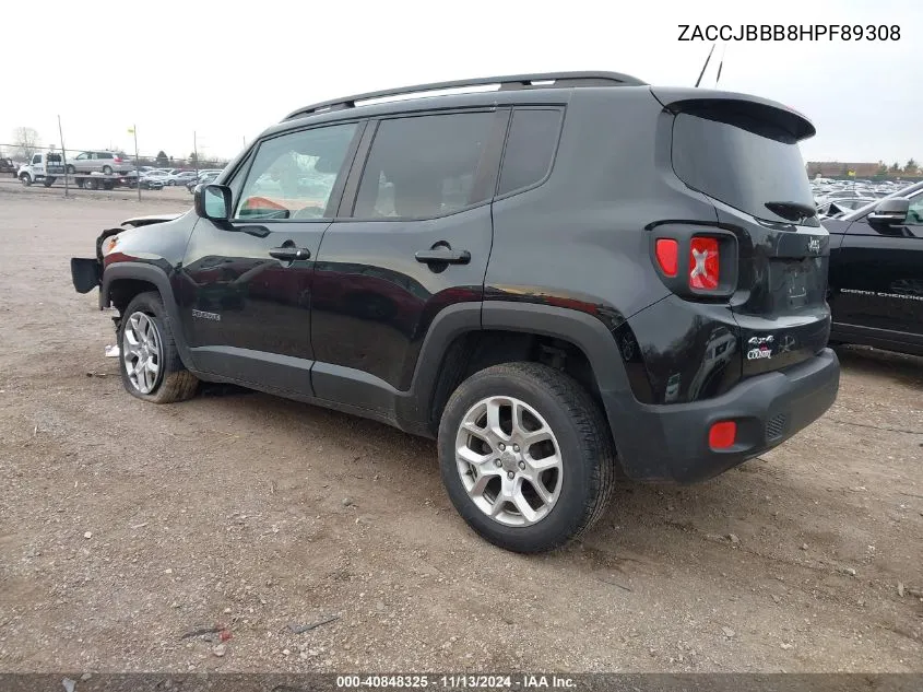 2017 Jeep Renegade Latitude 4X4 VIN: ZACCJBBB8HPF89308 Lot: 40848325