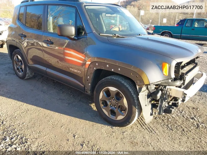 2017 Jeep Renegade Sport Fwd VIN: ZACCJAAB2HPG17700 Lot: 40901058