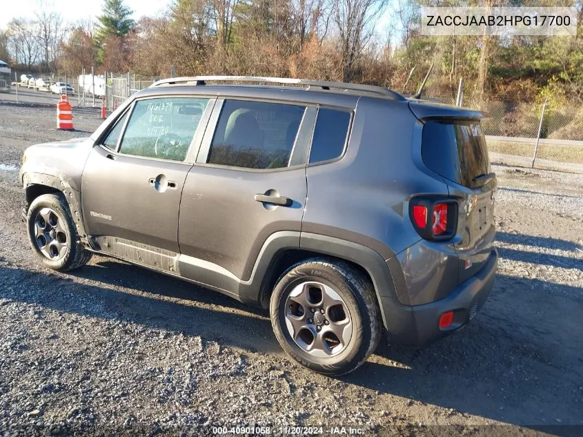 2017 Jeep Renegade Sport Fwd VIN: ZACCJAAB2HPG17700 Lot: 40901058