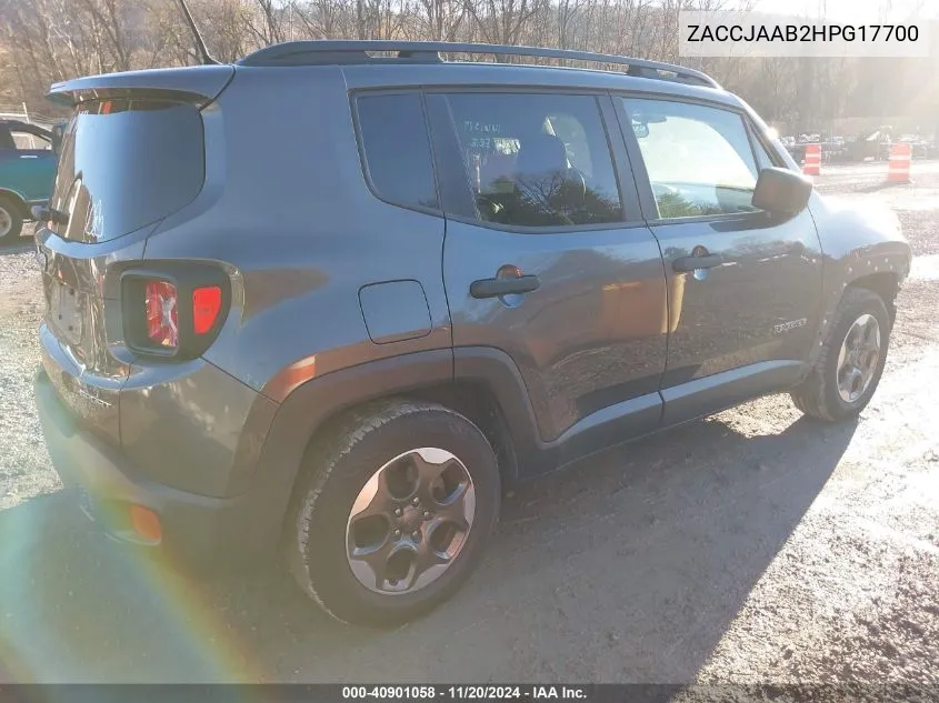 2017 Jeep Renegade Sport Fwd VIN: ZACCJAAB2HPG17700 Lot: 40901058