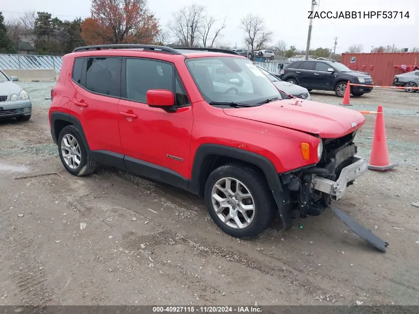 2017 Jeep Renegade Latitude Fwd VIN: ZACCJABB1HPF53714 Lot: 40927115