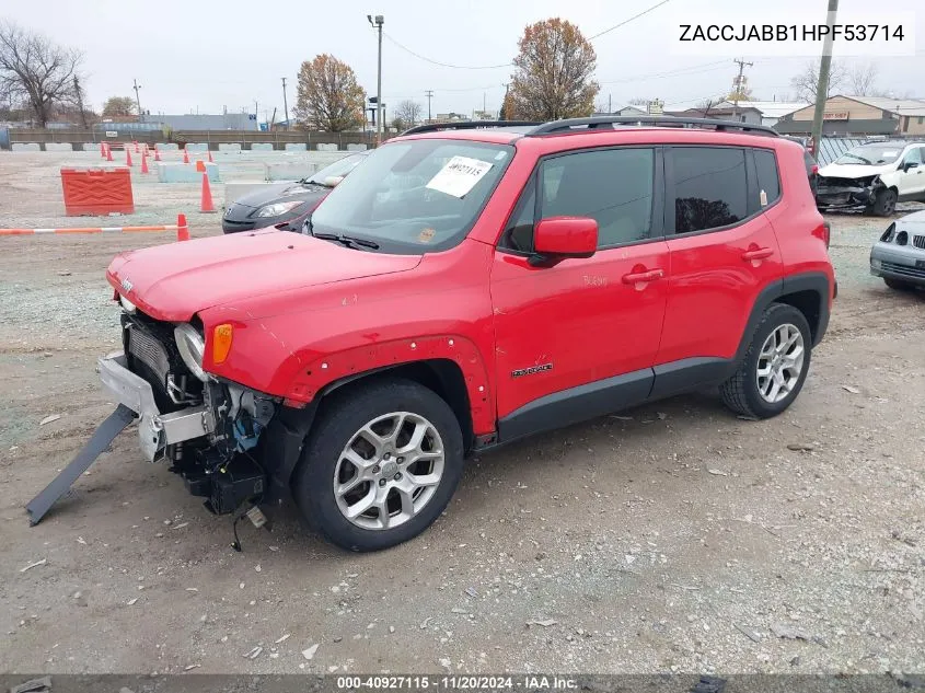 2017 Jeep Renegade Latitude Fwd VIN: ZACCJABB1HPF53714 Lot: 40927115