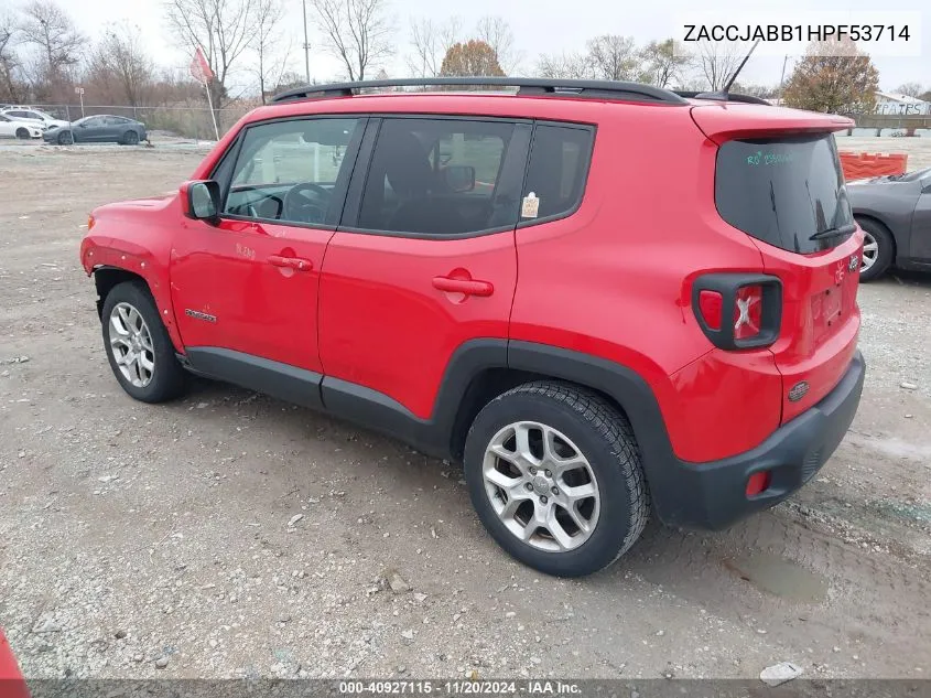 2017 Jeep Renegade Latitude Fwd VIN: ZACCJABB1HPF53714 Lot: 40927115